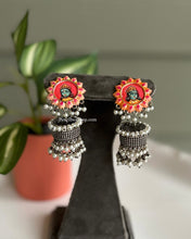 Load image into Gallery viewer, Silver handpainted German Silver jhumka Earrings
