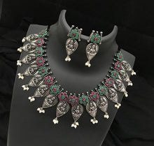 Load image into Gallery viewer, German silver Lakshmi ji double layered  necklace set
