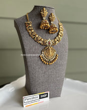 Load image into Gallery viewer, Lakshmi ji peacock multicolor Real Kemp Stone Golden beads Temple Necklace Jewelry
