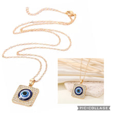 Load image into Gallery viewer, Evil eye Blue White Square Rhinestone Necklace  for protection IDW
