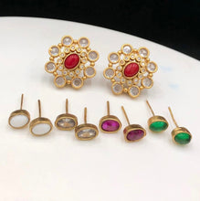 Load image into Gallery viewer, Changeable Cz stone pearl Stud earrings kemp stone earrings
