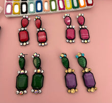 Load image into Gallery viewer, Long Dangling stone two layered Rhinestone Earrings IDW
