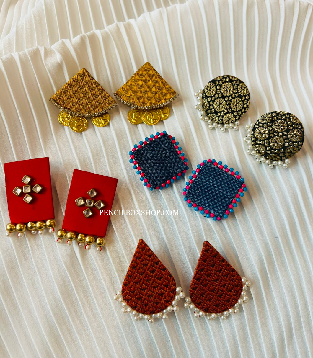100% Handmade Saree Fabric Medium Size Stud Earrings