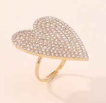Load image into Gallery viewer, Heart shape full rhinestone studded adjustable Ring
