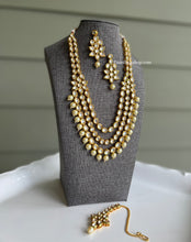 Load image into Gallery viewer, Three Layered Flower Kundan Pearl Necklace set with maangtikka
