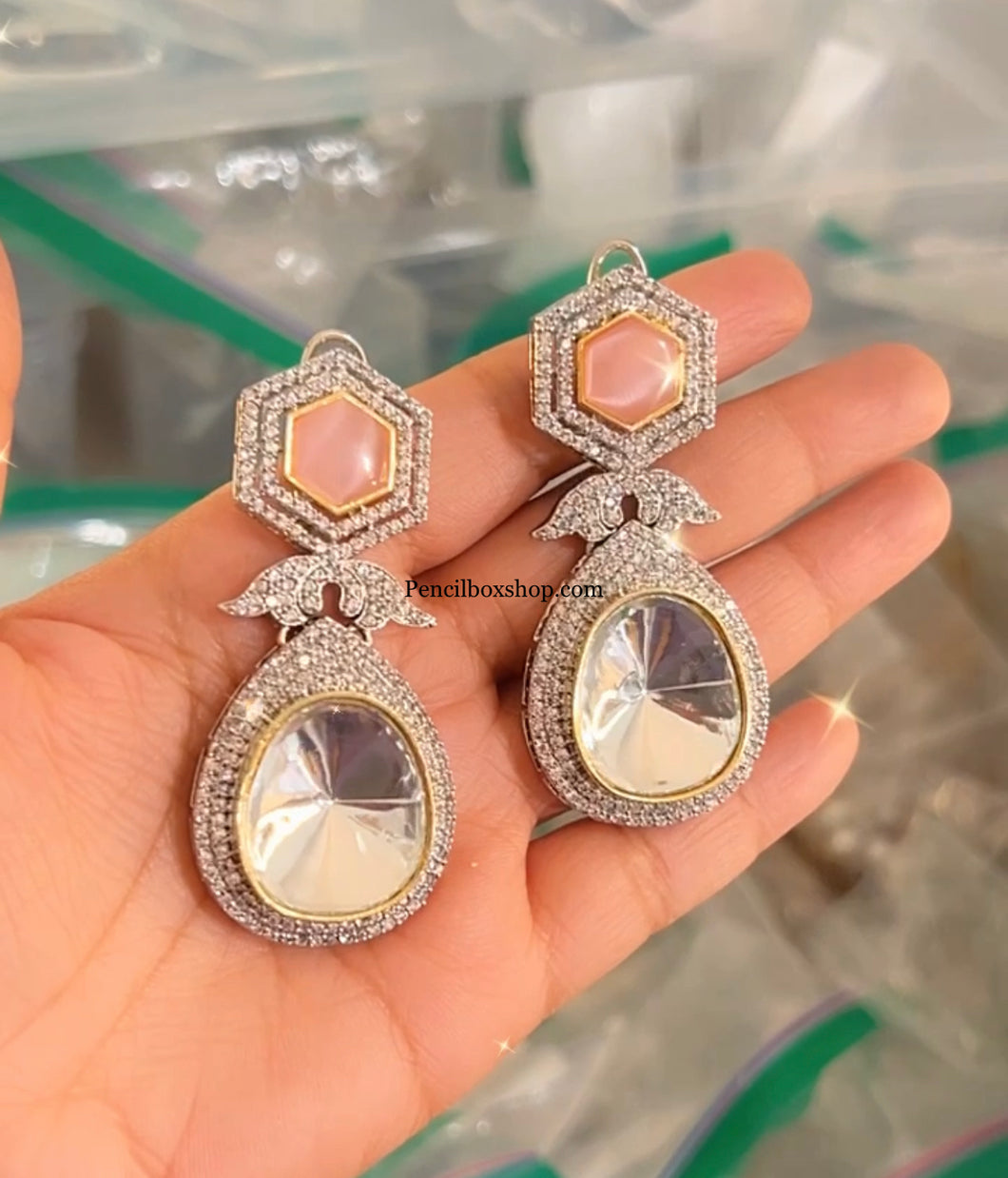 Uncut Stone Statement Designer Earrings