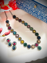 Load image into Gallery viewer, Statement Long Multicolor Glass Stone German silver Necklace set
