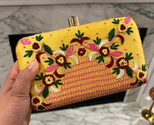 Load image into Gallery viewer, Yellow Embroidery Ethnic clutch for women with chain
