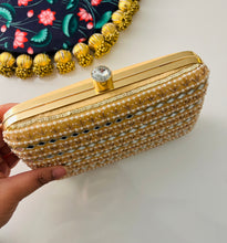 Load image into Gallery viewer, Mirror Peach Embroidery Ethnic clutch for women with chain
