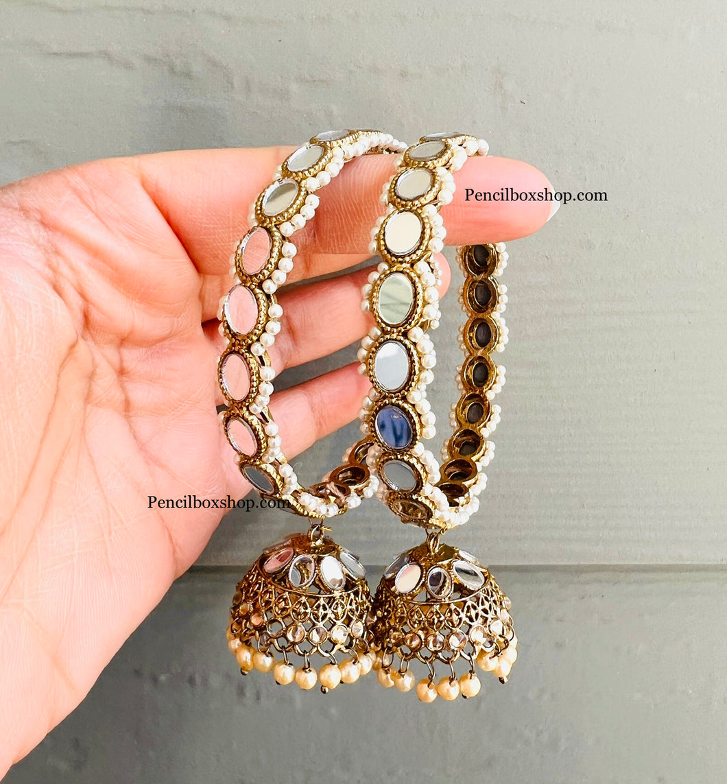 Mirror Jhumki Hanging Golden polish Pair of Bangles