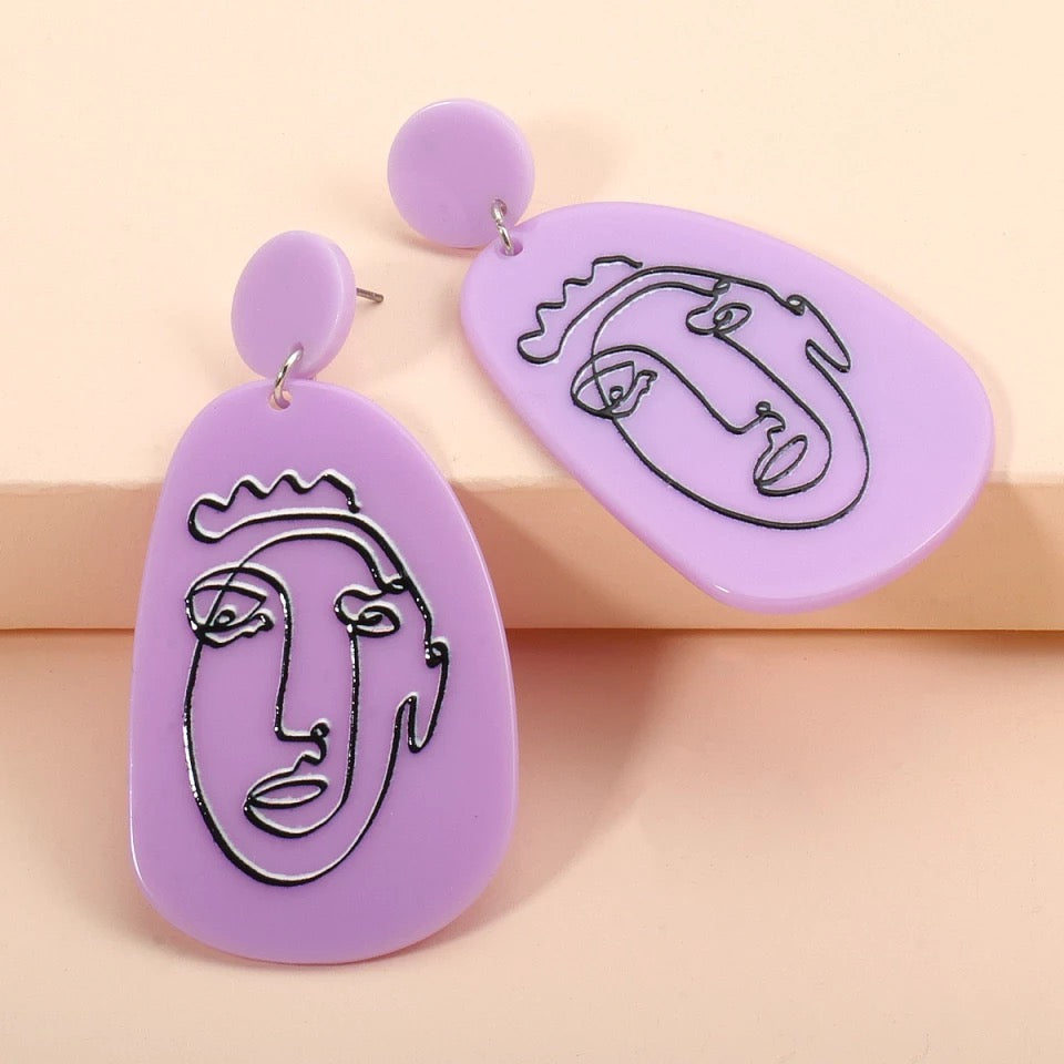 Purple  Abstract Women Unique Acrylic Earrings IDW