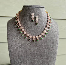 Load image into Gallery viewer, Rose Gold Emerald Green American Diamond Simple Necklace set
