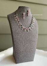 Load image into Gallery viewer, Simple Dainty Victorian Finish Dual tone American Diamond Multicolor Necklace set

