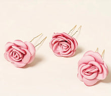 Load image into Gallery viewer, Set of 3 artificial Flower Rose Look Hair accessories
