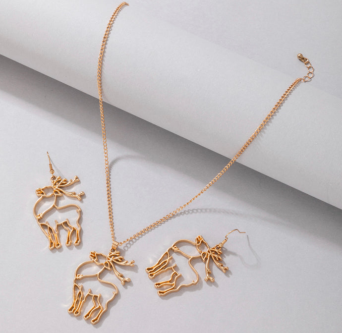 Christmas Golden Reindeer Necklace set IDW