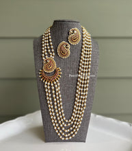 Load image into Gallery viewer, Peacock Real Kemp Stone pearl layered Statement Necklace set
