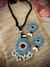 Load image into Gallery viewer, Handmade Handpainted Statement Sky Blue Orange Shell half Cut necklace set
