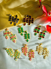 Load image into Gallery viewer, Contemporary Natural Stone Pearl Leaf shape Brass made earrings
