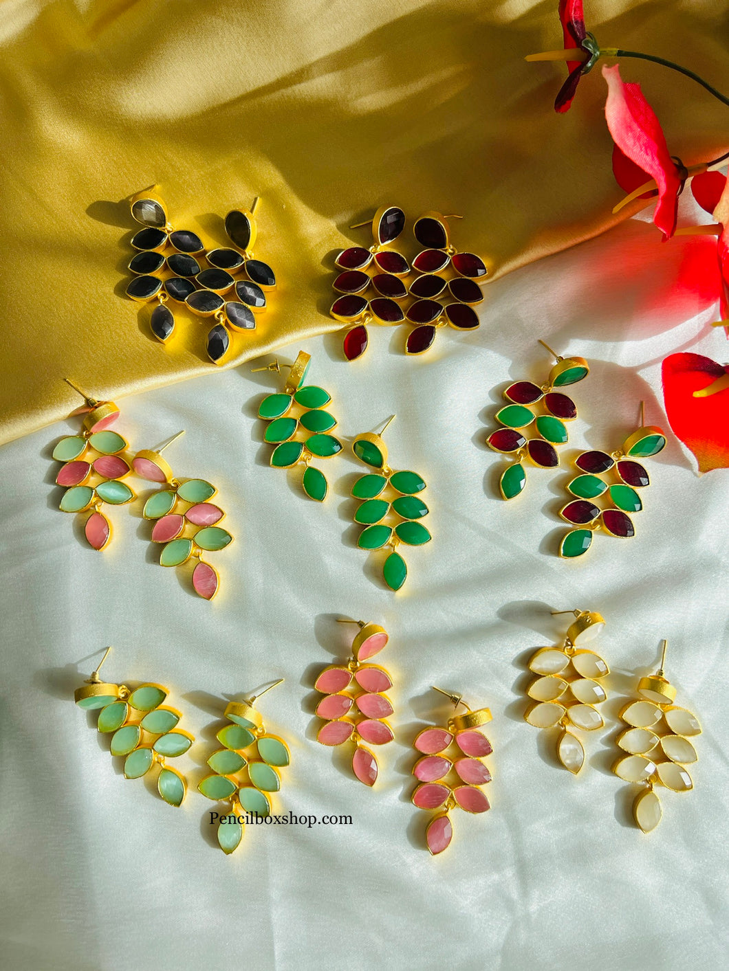 Contemporary Natural Stone Pearl Leaf shape Brass made earrings