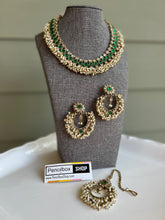 Load image into Gallery viewer, Polki Pearl Green Amira Necklace set with Maangtikka
