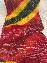 Load image into Gallery viewer, Bandhani Red Yellow Green Georgette Saree Elegant
