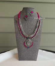 Load image into Gallery viewer, German Silver Lakshmi ji Temple Pink  Beads Simple Necklace set
