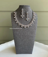 Load image into Gallery viewer, Dainty Victorian Finish Dual tone American Diamond White Necklace set

