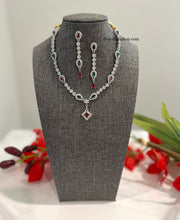 Load image into Gallery viewer, American Diamond Multicolor Single Line Flower Star Necklace set
