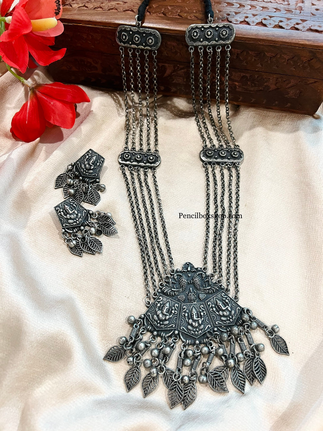 Ganesha Long leaf German silver Afghani Ghungroo Necklace set