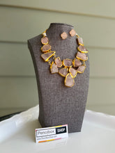 Load image into Gallery viewer, Contemporary Light Pink Brass Natural Stone Necklace set
