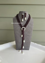Load image into Gallery viewer, Long Pearl Hydro Beads American Diamond Necklace set
