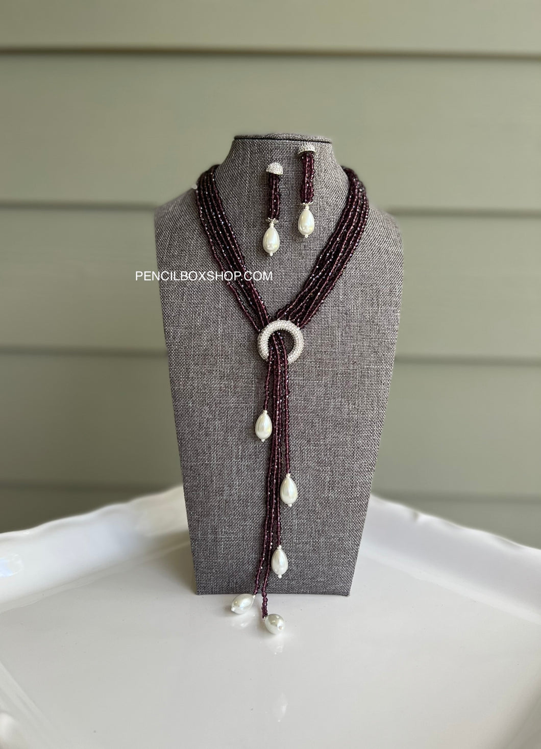 Long Pearl Hydro Beads American Diamond Necklace set