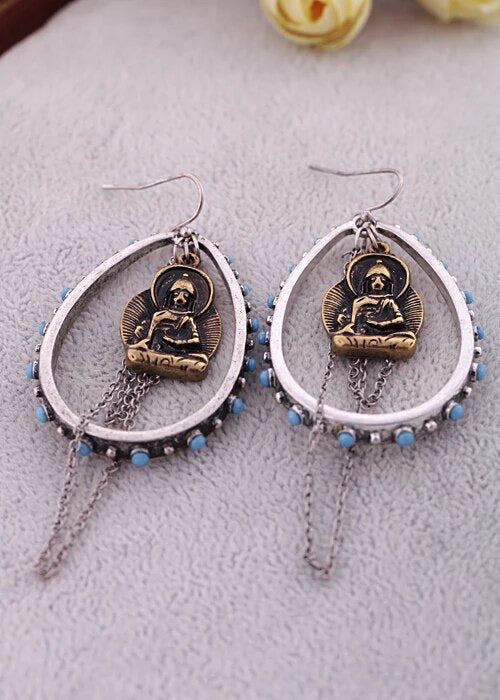 Buddha Turquoise Vintage copper Tassel Earrings IDW