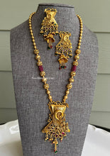 Load image into Gallery viewer, Statement Real kemp Stone Brass made Peacock Multicolor Necklace set
