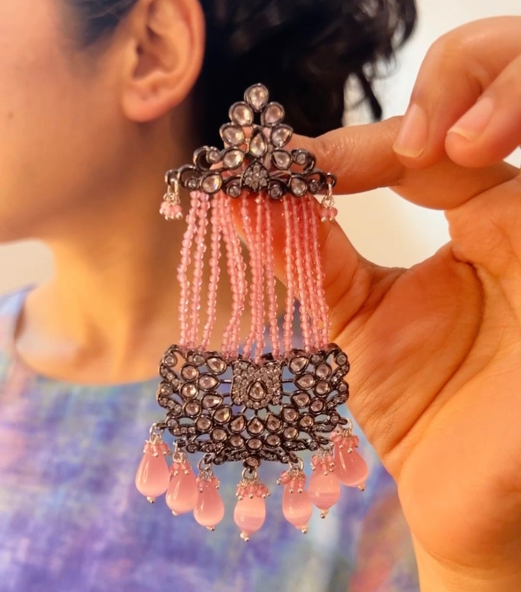 Statement Hydro Crystal Beads Kundan Dangling Earrings