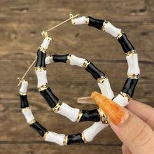 Load image into Gallery viewer, Black White Round Golden Hoop Earrings IDW
