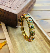 Load image into Gallery viewer, Multicolor Pearl Square Jadau Kundan Rajasthani Openable Single Bangle
