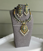 Load image into Gallery viewer, German silver Lookalike Dual tone Peacock Lotus Hasli Necklace set
