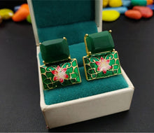 Load image into Gallery viewer, Meenakari and Stone Brass Stud Earrings
