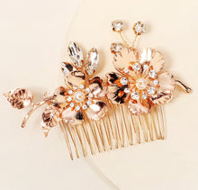Load image into Gallery viewer, Golden Flower Rhinestone cz stone bridal pearl hair accessories
