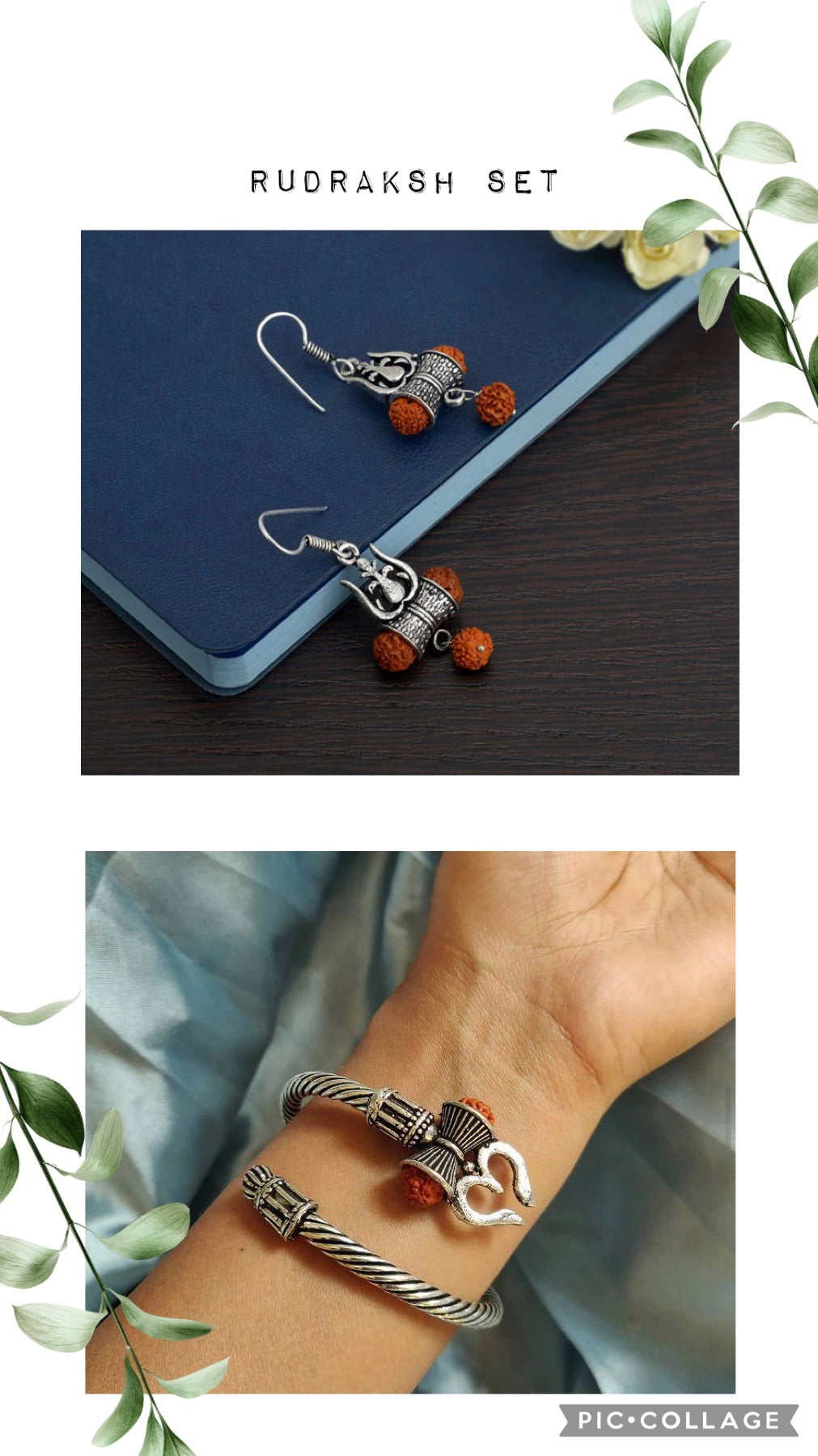 Combo Set Trishul Earrings Bracelet rudraksha bead Set