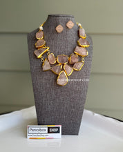 Load image into Gallery viewer, Contemporary Light Pink Brass Natural Stone Necklace set
