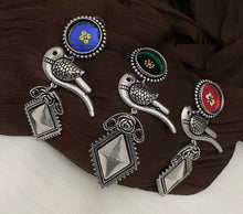 Load image into Gallery viewer, German silver glass meena Peacock Bird  Earrings, women earrings
