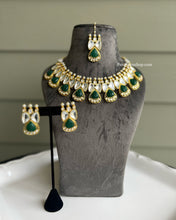 Load image into Gallery viewer, Uncut Kundan Golden Carved Stone Statement Designer Necklace set
