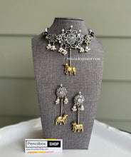Load image into Gallery viewer, German silver Nandi Dual Tone Pearl Choker  Necklace set

