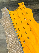 Load image into Gallery viewer, 3 pieces Orange Embroidery Half n half print Pure cotton Straight suit indian dress 42 size

