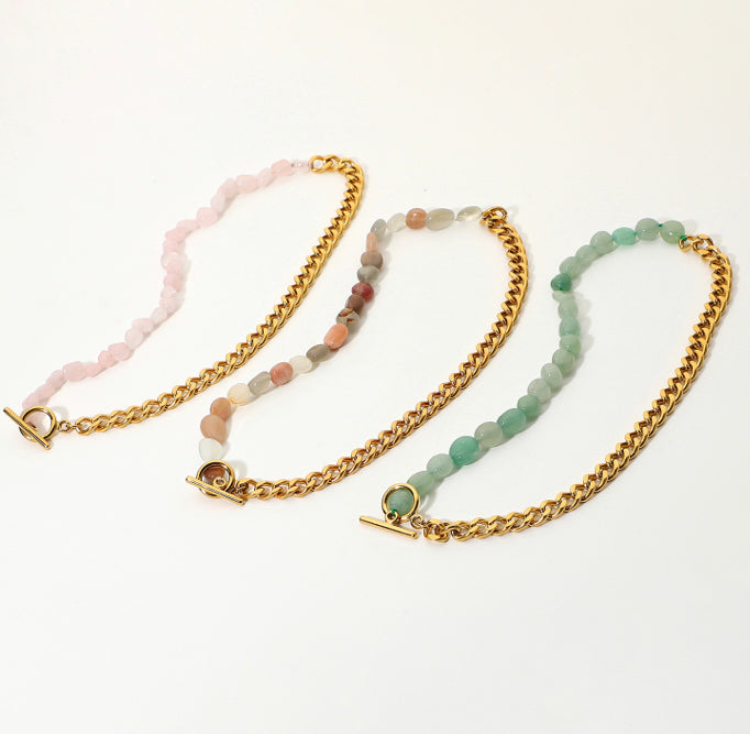 18k Gold filled plating Natural Stone Chain Necklace IDW