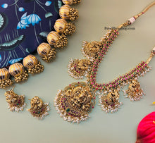 Load image into Gallery viewer, Lakshmi ji peacock Guttapusalu Rice Pearls multicolor Real Kemp Stone Golden beads Temple Necklace Jewelry
