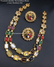 Load image into Gallery viewer, Two line Navratna Stone Kemp stone Necklace set
