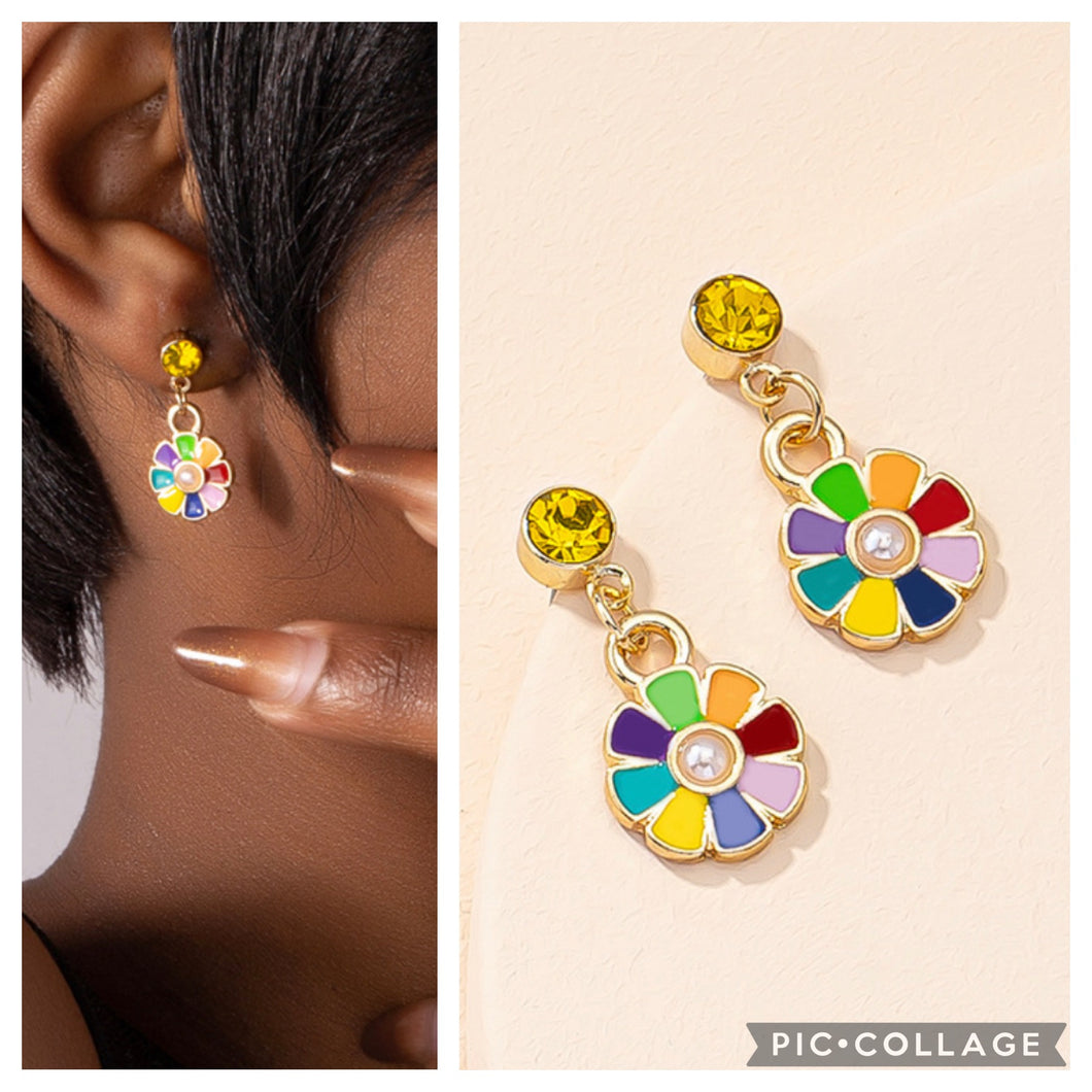 Dripping Colorful Multicolor Sun Flower Stone Stud earrings IDW